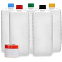 Los mejores  - Octopus 5x 1000 ml de plástico HDPE- botellas vacías de plástico con tapas de rosca de colores- botellas cuadradas con…